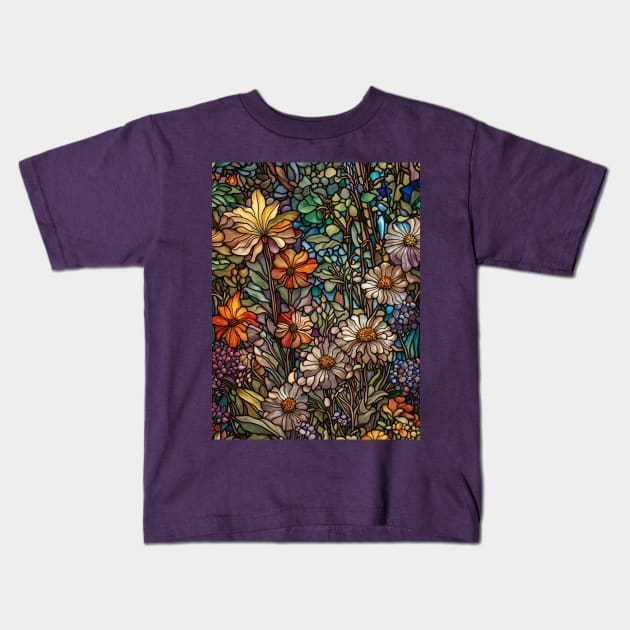 Stained Glass Colorful Wildflowers Kids T-Shirt by Chance Two Designs